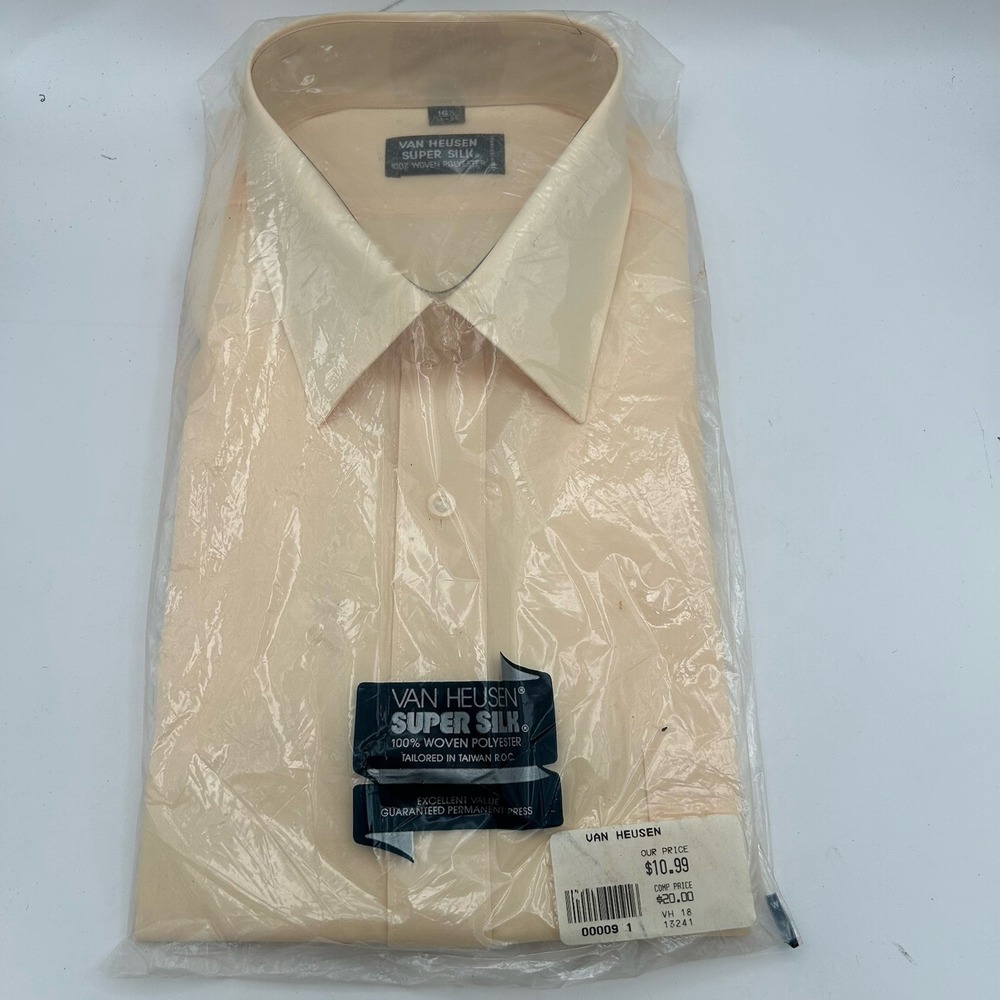 Van Heusen Super Silk men's dress shirt 16.5 34/35 Beige NWT Polyester